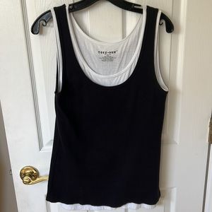 TEEZ-HER Slimming Black & White Double Layer Tank Top Stretch Womens L